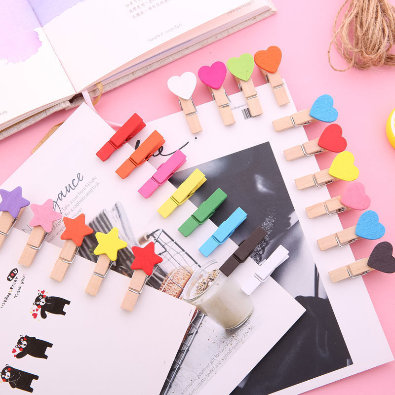 木质强力夹子可爱彩色爱心diy小木夹幼儿园教室照片相片装饰