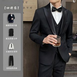 西装男套装新郎结婚礼服帅气主持人司仪晚宴西服舞台演出服四件套