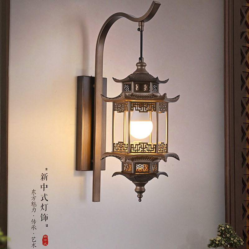 宋式美学壁灯仿古风禅意茶室建筑六角凉亭壁挂灯民宿入户背景墙灯