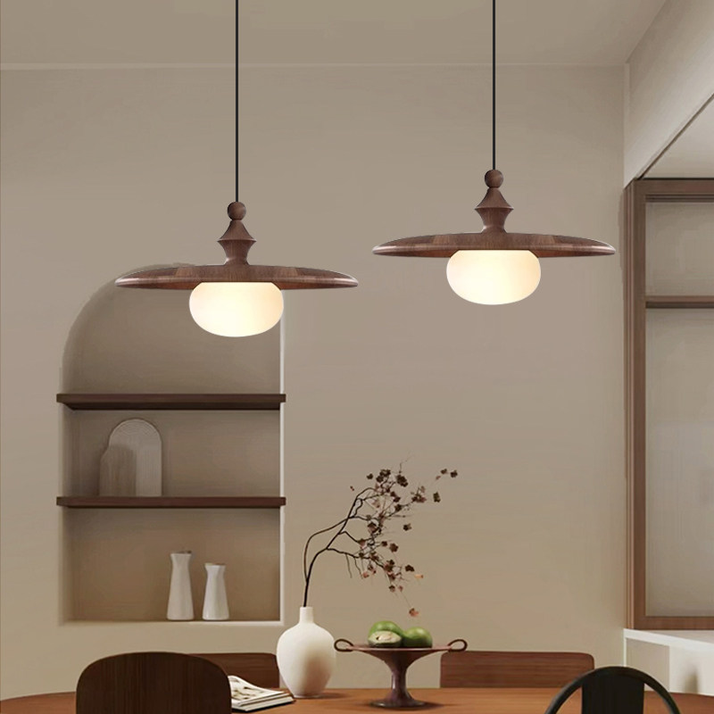 法式中古风餐厅灯新中式复古胡桃木色过道阳台吧台茶室书桌小吊灯