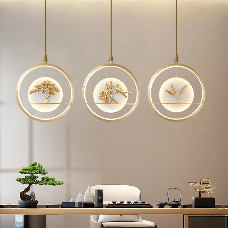 全铜玉石现代新中式创意简约卧室床头餐厅吧台吊灯艺术风吊线灯