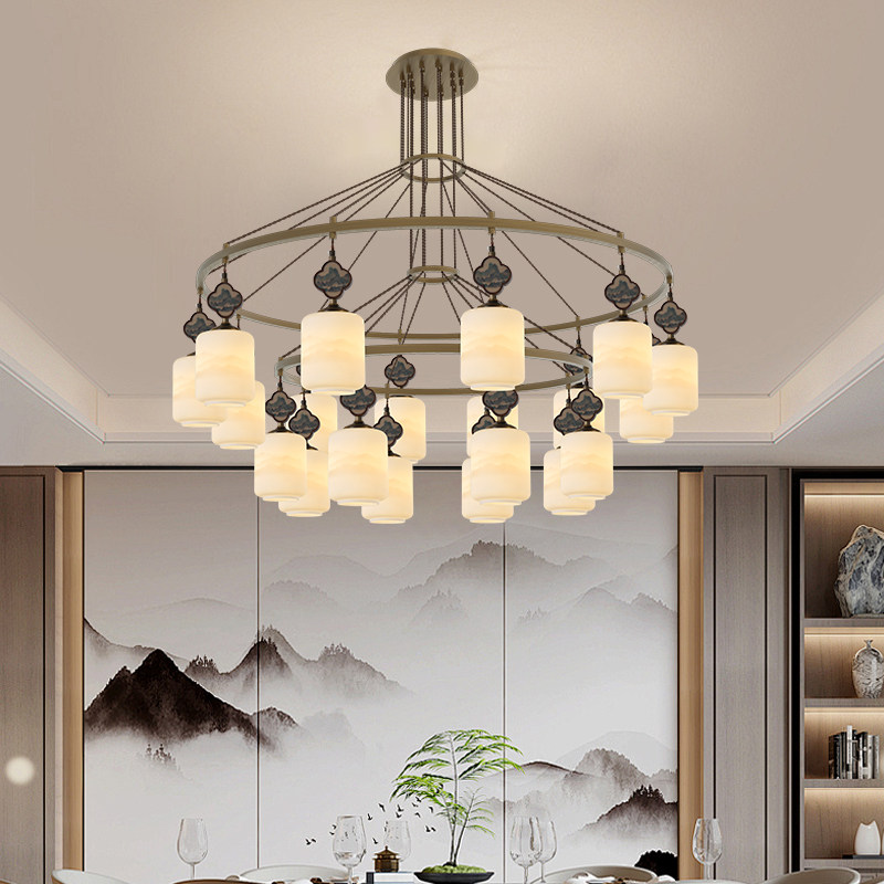 新中式全铜大餐厅吊灯黑胡桃木装饰灯酒店包厢别墅客厅大灯高级感