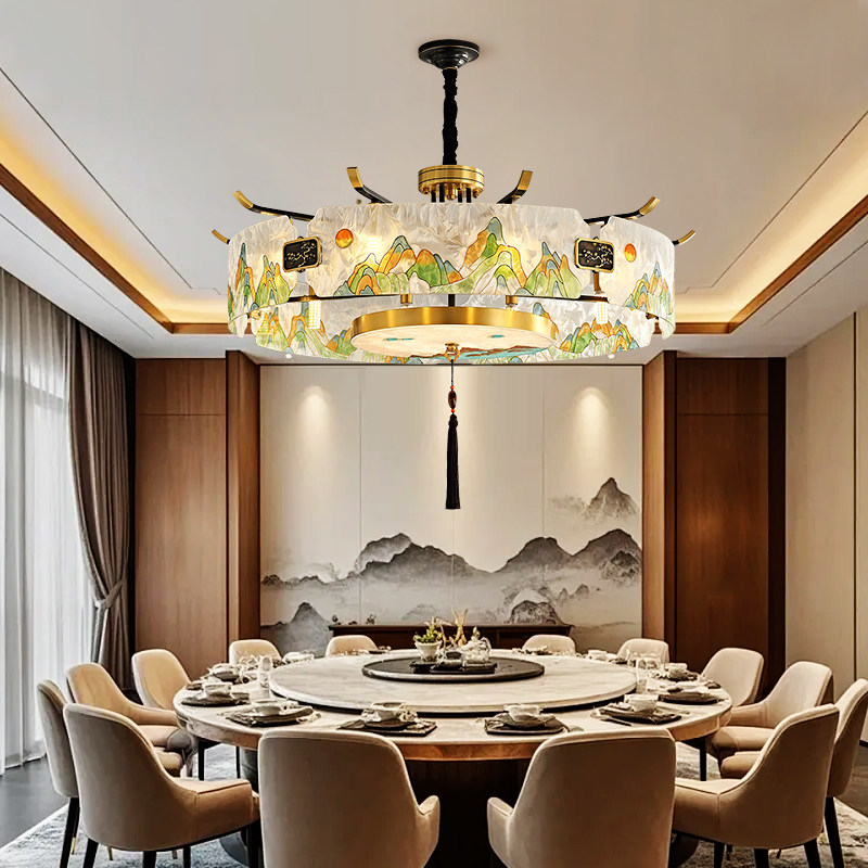 全铜新中式包间客厅吊灯别墅卧室餐厅灯高端别墅珐琅酒店大堂吊灯,家装灯饰光源,酒店/宴会厅/餐饮吊灯,淘宝优惠券,粉丝福利购,淘宝优惠卷