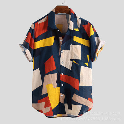 Men's shirts Hawaiian Printed Male Blouse Tops Casual Button