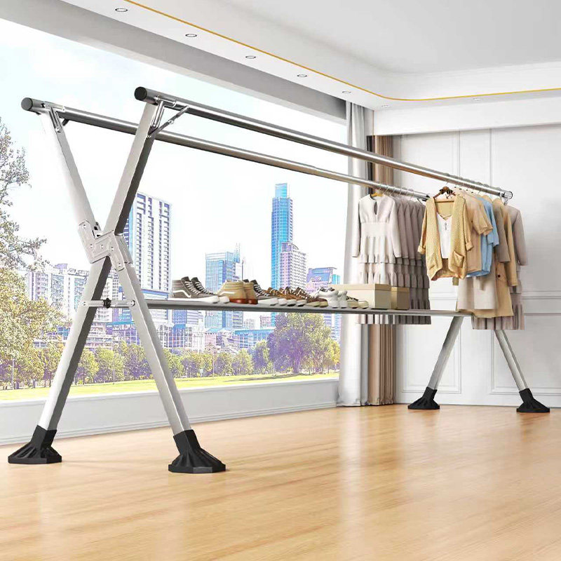 晾衣架落地折叠室内阳台家用卧室不锈钢室外凉伸缩式杆晒被子神器