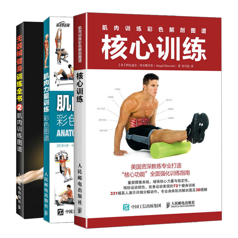 肌肉训练彩色解剖图谱核心训练+肌肉力量训练彩色图谱+无器械健身训练书2 肌肉训练图谱肌肉训练技巧方法健身塑身力量器械训练书