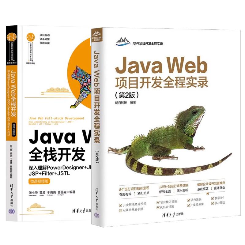 【全2册】Java Web项目开发全程实录 第2版 明日科技+Java Web全栈开发 深入理解PowerDesigner+JDBC