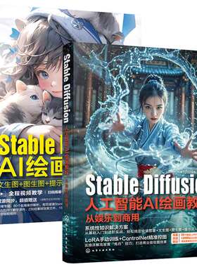 Stable Diffusion人工智能AI绘画教程从娱乐到商用+AI绘画教程 文生图图生图提示词模型训练件应用 2本 化学工业出版社