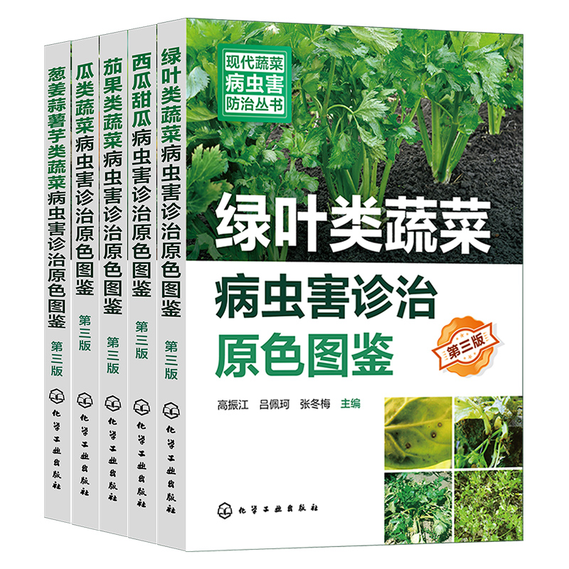 现代蔬菜病虫害治丛书三版 葱姜蒜薯芋类蔬菜+绿叶类蔬菜+茄果类蔬菜+瓜类蔬菜+西瓜甜瓜 病虫害诊治原色图鉴 5本化学工业出版社