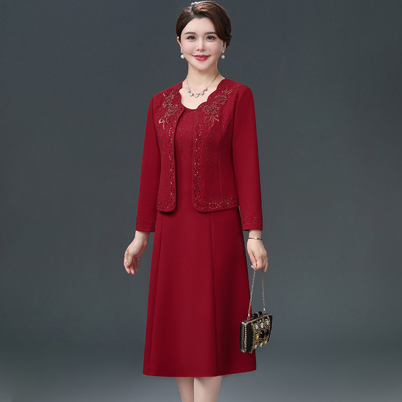 喜婆婆婚宴装2025新款五月份结婚年轻妈妈礼服大码连衣裙两件套装