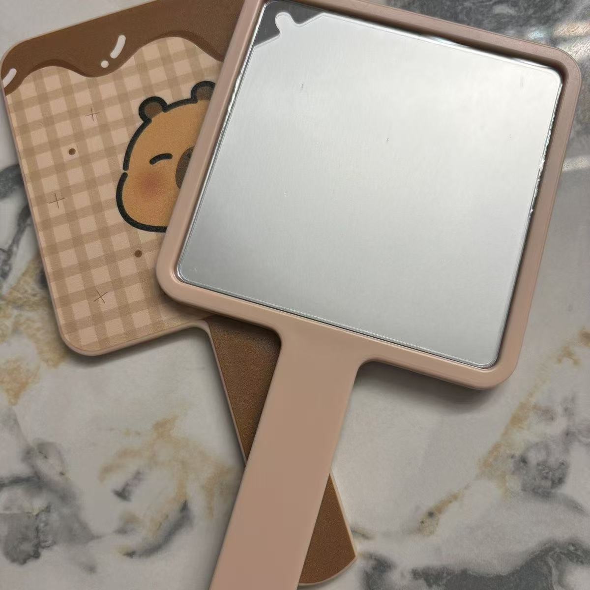 手持化妆镜便携可爱手柄式手拿小镜子随身携带网红方形补妆镜学生