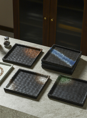 日式创意寿司盘牛排意面商用陶瓷餐具高级托盘8寸正方盘烤肉摆盘