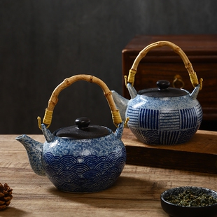 日式茶壶套装家用茶壶创意泡茶壶餐厅单壶汤壶商用海波纹陶瓷茶具