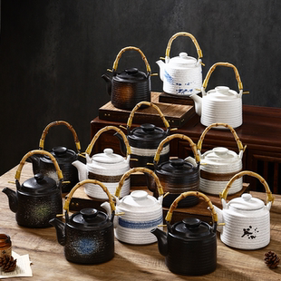 日式陶瓷茶壶耐高提梁壶套装大容量竹柄冷水壶大号带虑网泡茶壶