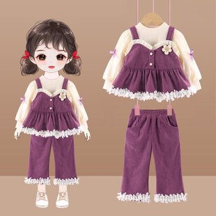 女童套装春秋款2026新款儿童洋气时髦宝宝春季衣服三件套小女孩潮