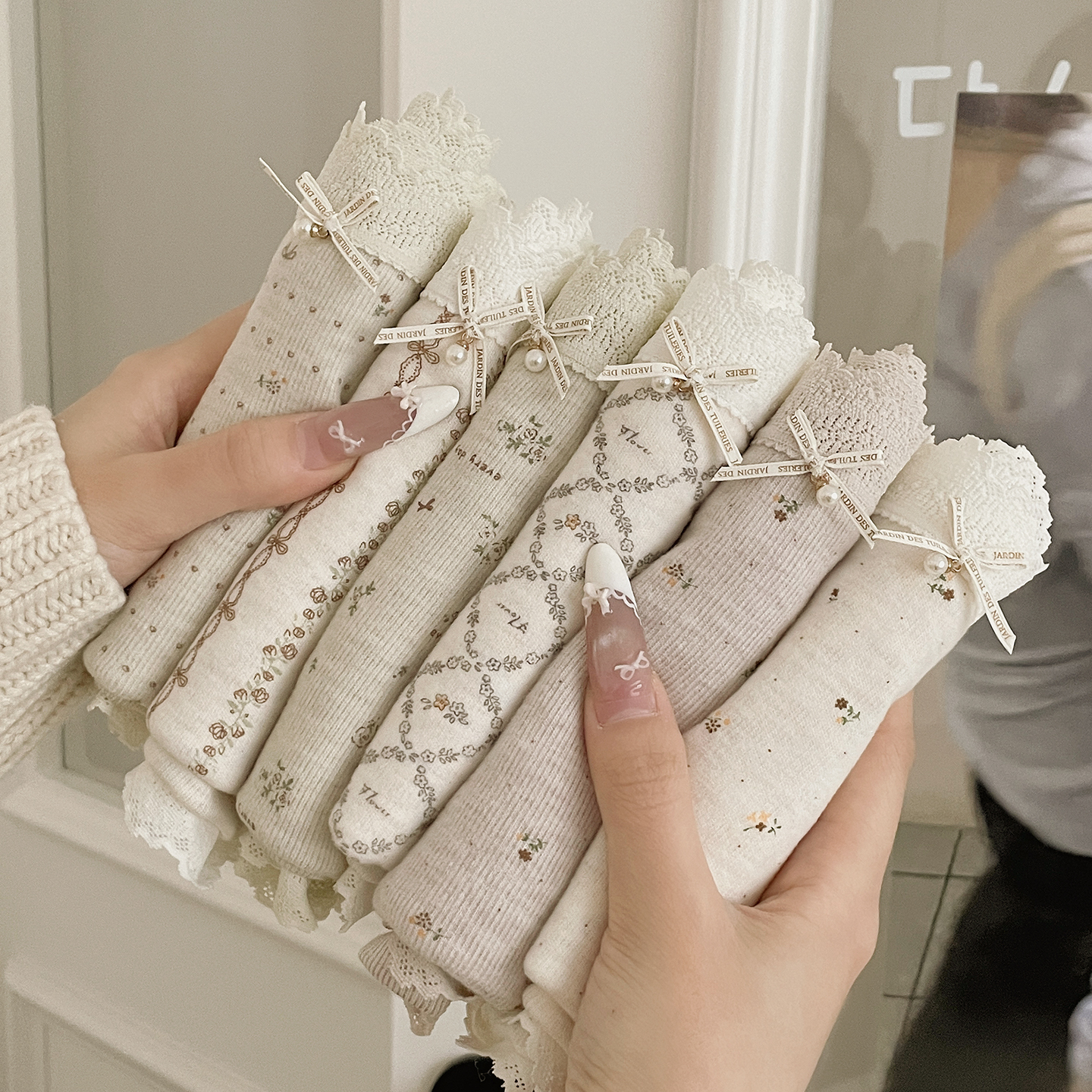 田园碎花风！秋冬磨毛保暖加厚仿羊绒棉%100抑菌底档中高腰内裤女