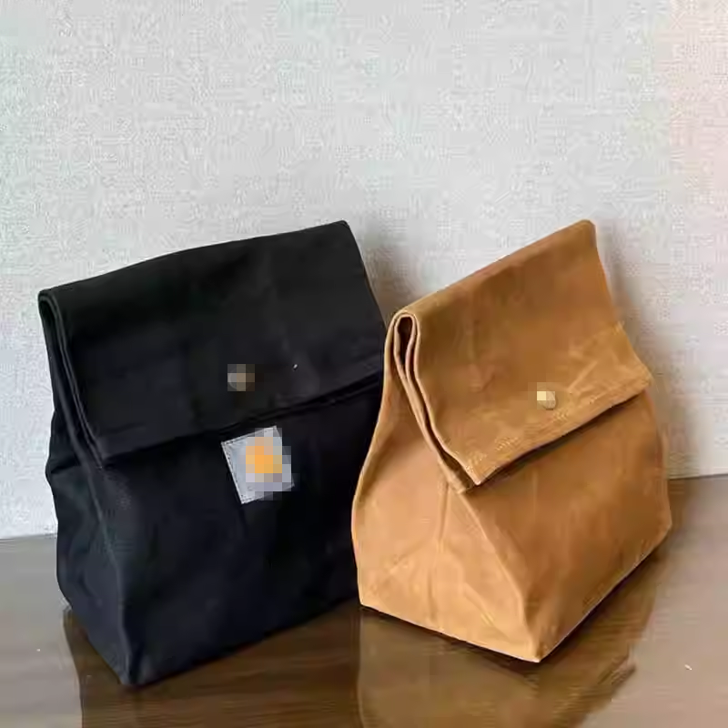 潮牌午餐袋帆布时尚休闲露营野餐袋工装风通勤手拿包便当包饭袋