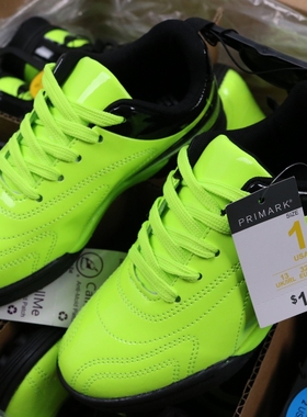 primark外贸原单尾货儿童青少年霓虹灯入门足球鞋足球班训练鞋绿