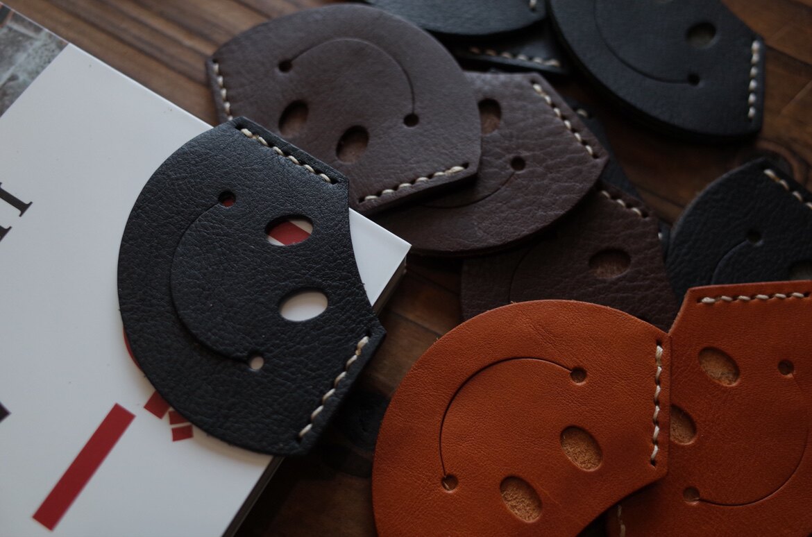 look works/手工皮具真皮牛皮可爱笑脸书签手账记事本标签书页夹