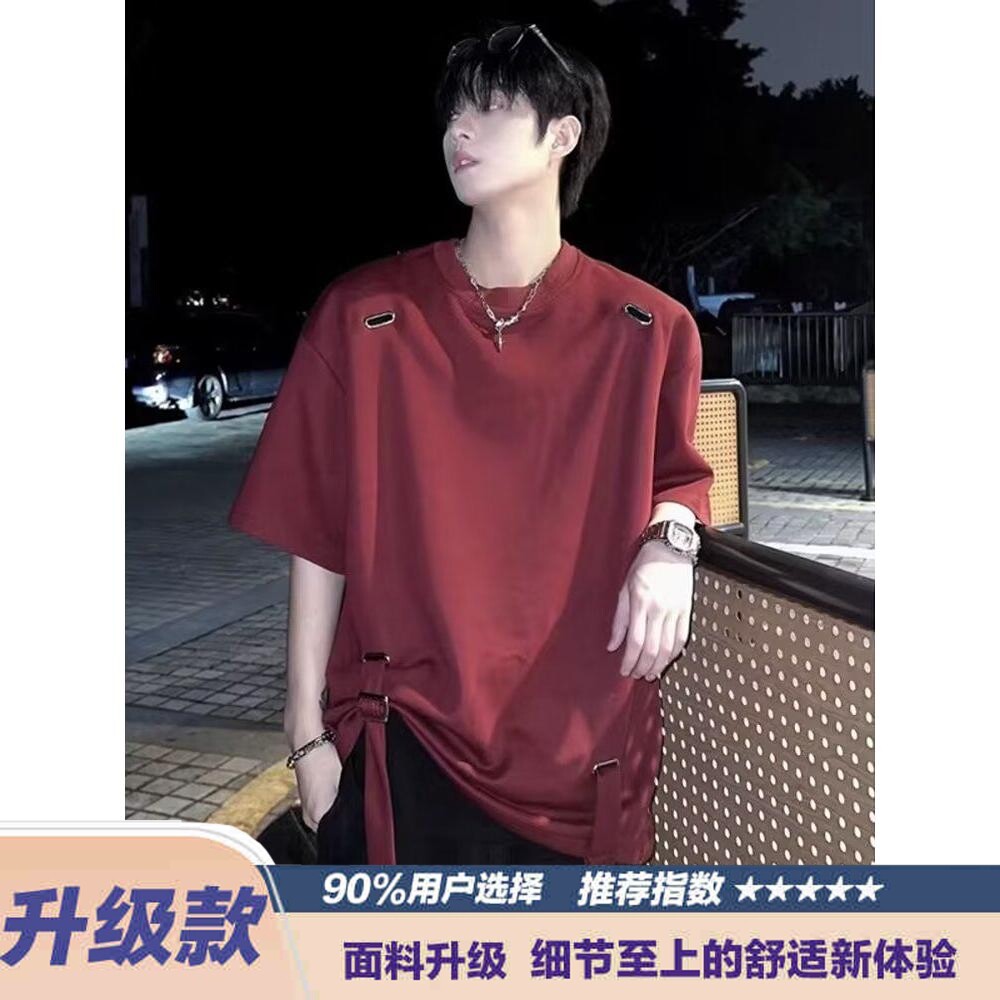 夏季小众金属设计感绑带可调节T恤韩版男女潮流高街简约半袖