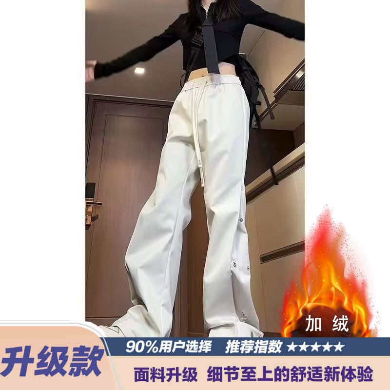 户外软壳冲锋裤男款秋冬加绒滑雪排扣工装裤美式高街vibe杏色裤子