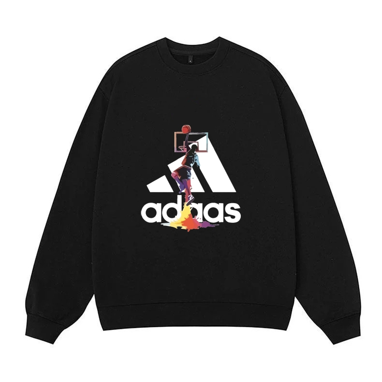 2025秋冬新款大牌加绒无帽卫衣男士休闲宽松加厚套头圆领印花上衣