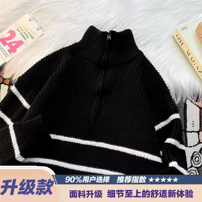 2024日系vintage毛衣男女秋装ins慵懒风bf复古软糯套头拉链针织衫