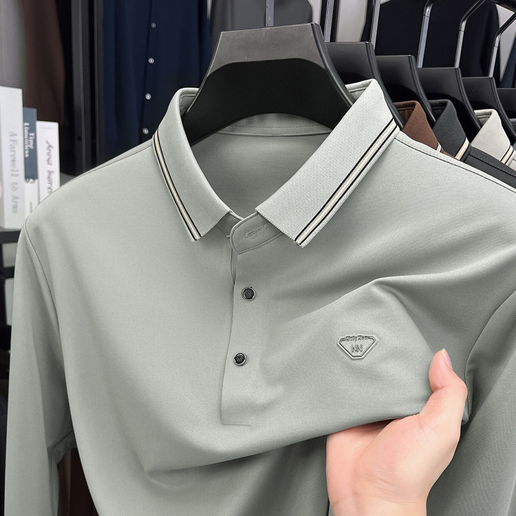 桑蚕丝长袖polo衫男士春秋季新款