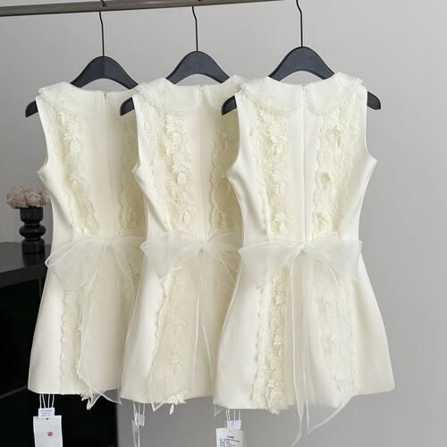 次伞伞26/ss 初夏耳语jory*后背系纱白色无袖背心裙气质收腰短裙