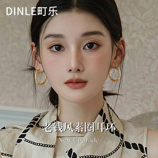 老钱风圆圈圈耳环女2025新款爆款高级感轻奢耳圈方圆脸显脸小素圈