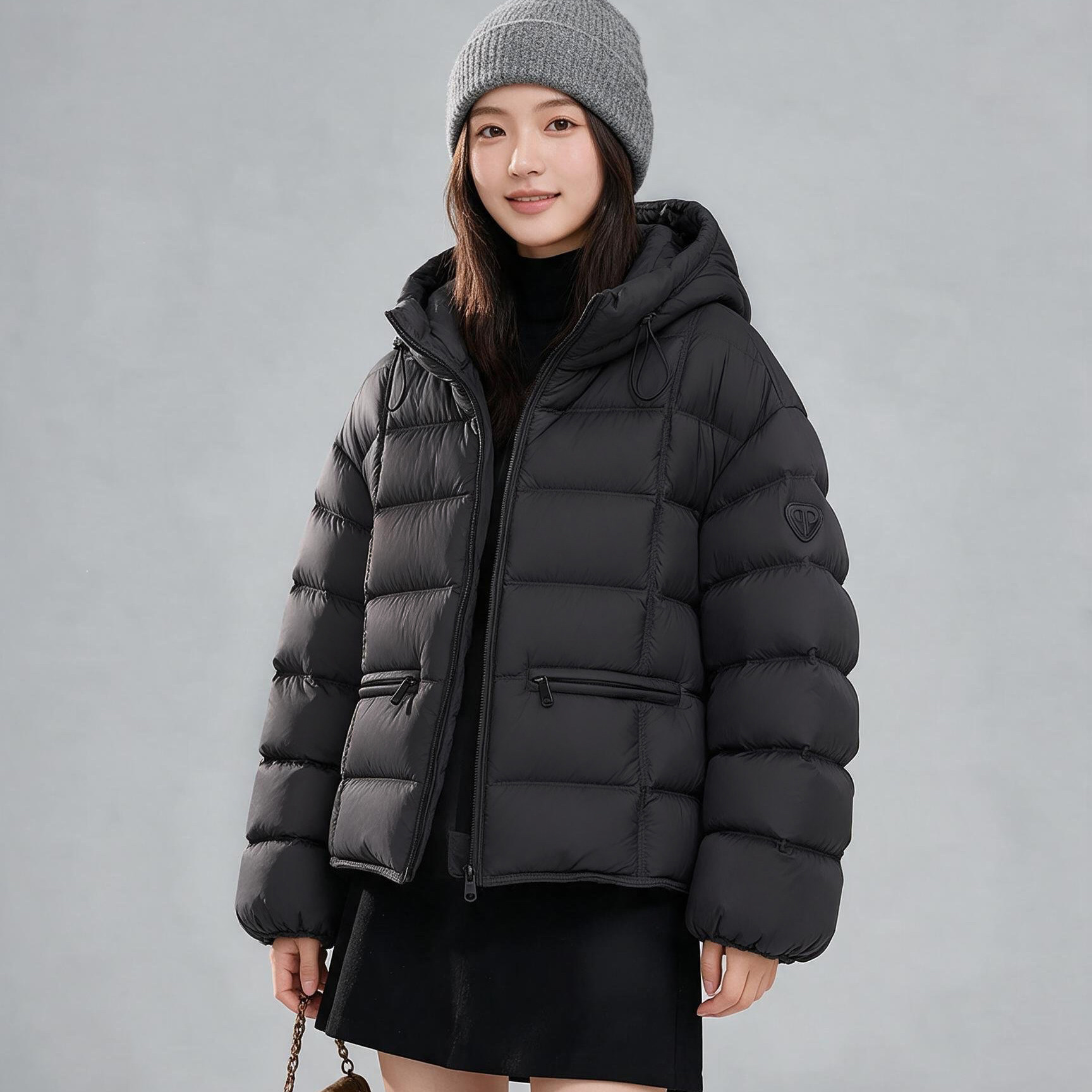 秋冬女短款连帽加厚羽绒服小个子