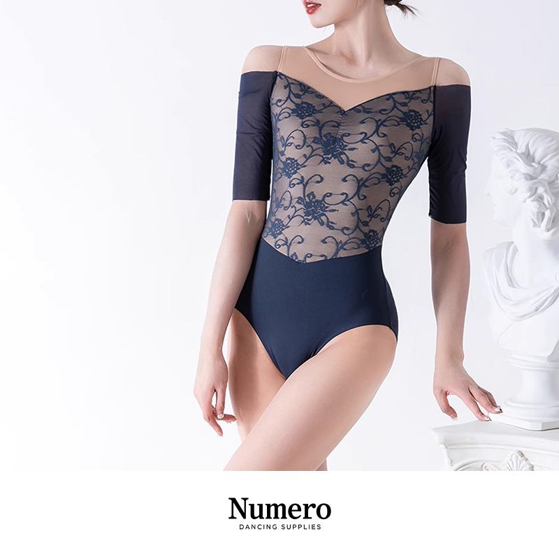 纽漫性感露肩网纱芭蕾舞服瑜伽服