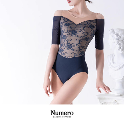 纽漫性感露肩网纱芭蕾舞服瑜伽服