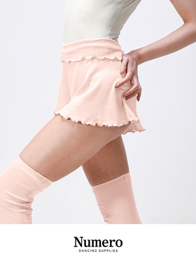 Numero纽漫芭蕾花边罗纹短裤女瑜伽裤高腰荷叶边芭蕾保暖长护腿