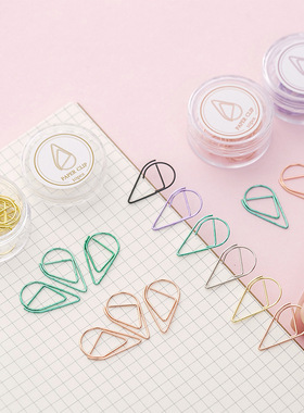 10枚盒装黑色水滴造型回形针书签 曲别针金属书签 简约清新大小号水滴书签 可爱学生手账书签 彩色回形针书签