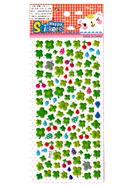 防水立体绿色幸运四叶草3D防水泡泡贴纸手机壳装饰贴纸卡通女孩中小学生可爱笑脸大恐龙额头易撕无痕奖励贴纸