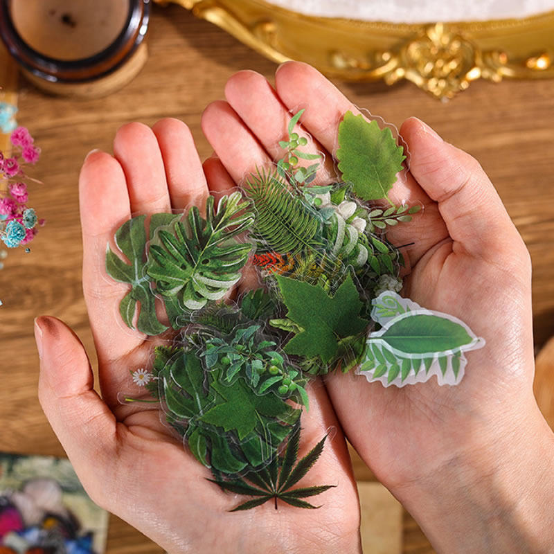 植物线条黑白色调手机装饰小贴纸植树叶子贴纸包防水塑料pvc学生手账