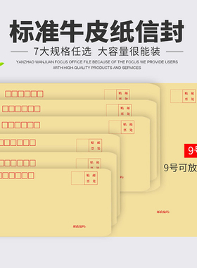100个 可邮寄牛皮纸信封 9号信封 A4纸牛皮纸 C4黄色大号白色信封 C5专票信封7号信封 5号6号B6小号标准信封