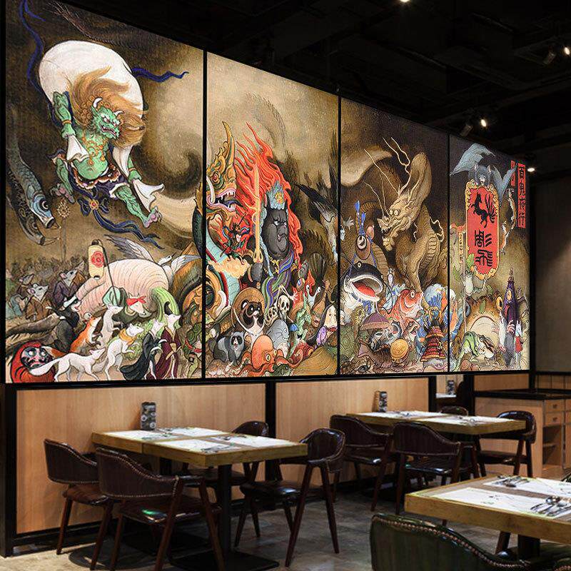 日本百鬼夜行图背景墙纸日式装修风格和风装饰壁画纹身店刺青壁纸