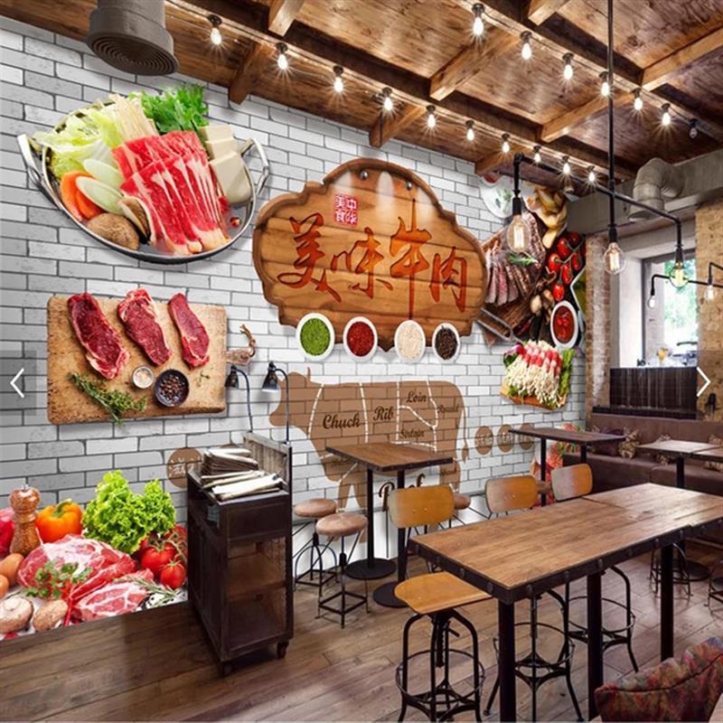 3d火锅店广告贴纸海报牛肉复古装修风格自粘设计背景墙面装饰壁画 - 封面