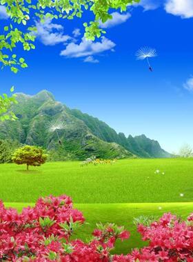 FJ1090定制高清环保靠山草地红叶墙布蓝天白云电视沙发背景墙壁画