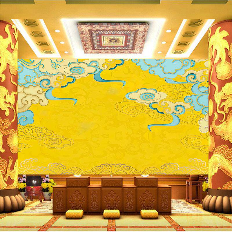 仙道佛墙纸寺庙佛堂神仙座位供桌台背景墙装饰壁画缎带祥云壁纸