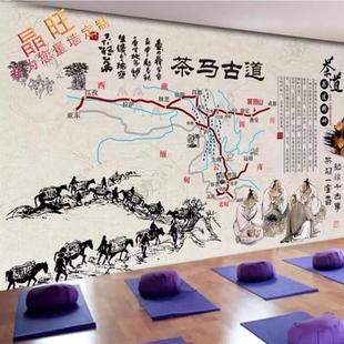 茶马古道壁纸茶庄背景墙装饰茶室墙纸茶道文化墙面壁画茶叶店壁布