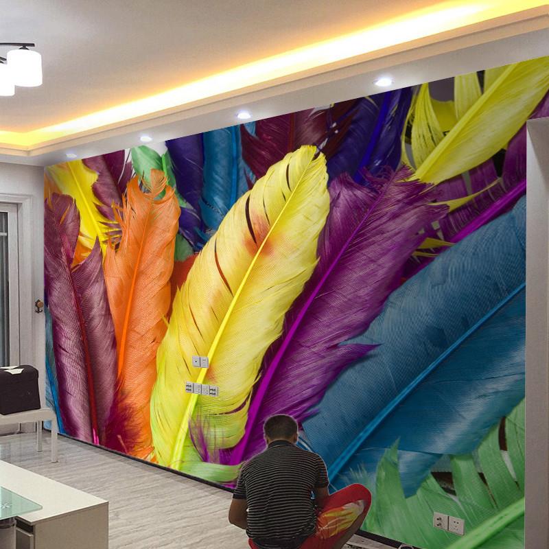 北欧5D8D电视背景墙纸大厅沙发壁纸现代简约酒店卧室创意羽毛壁画