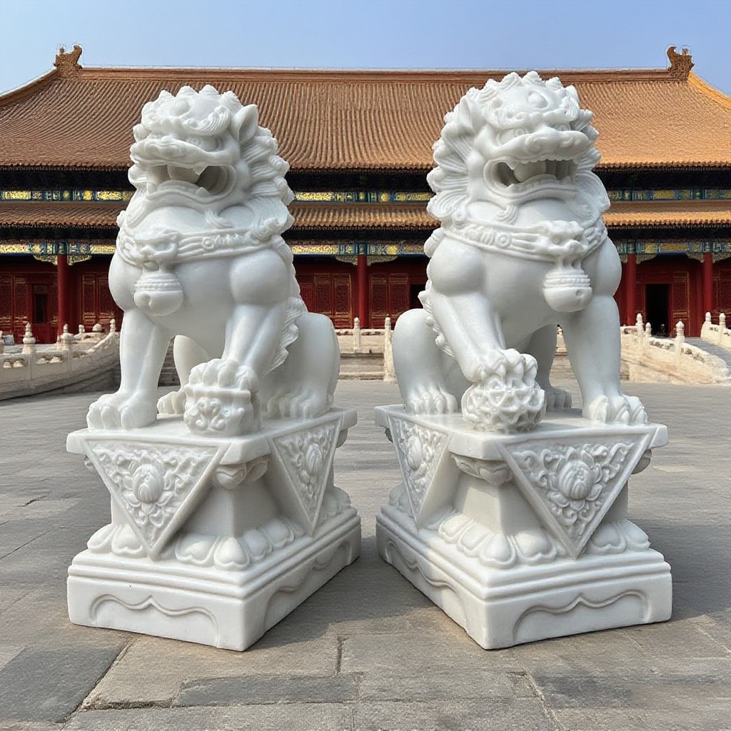 精雕口含可动球小石狮子一对石雕庭院装饰镇宅大门口看门摆件家用