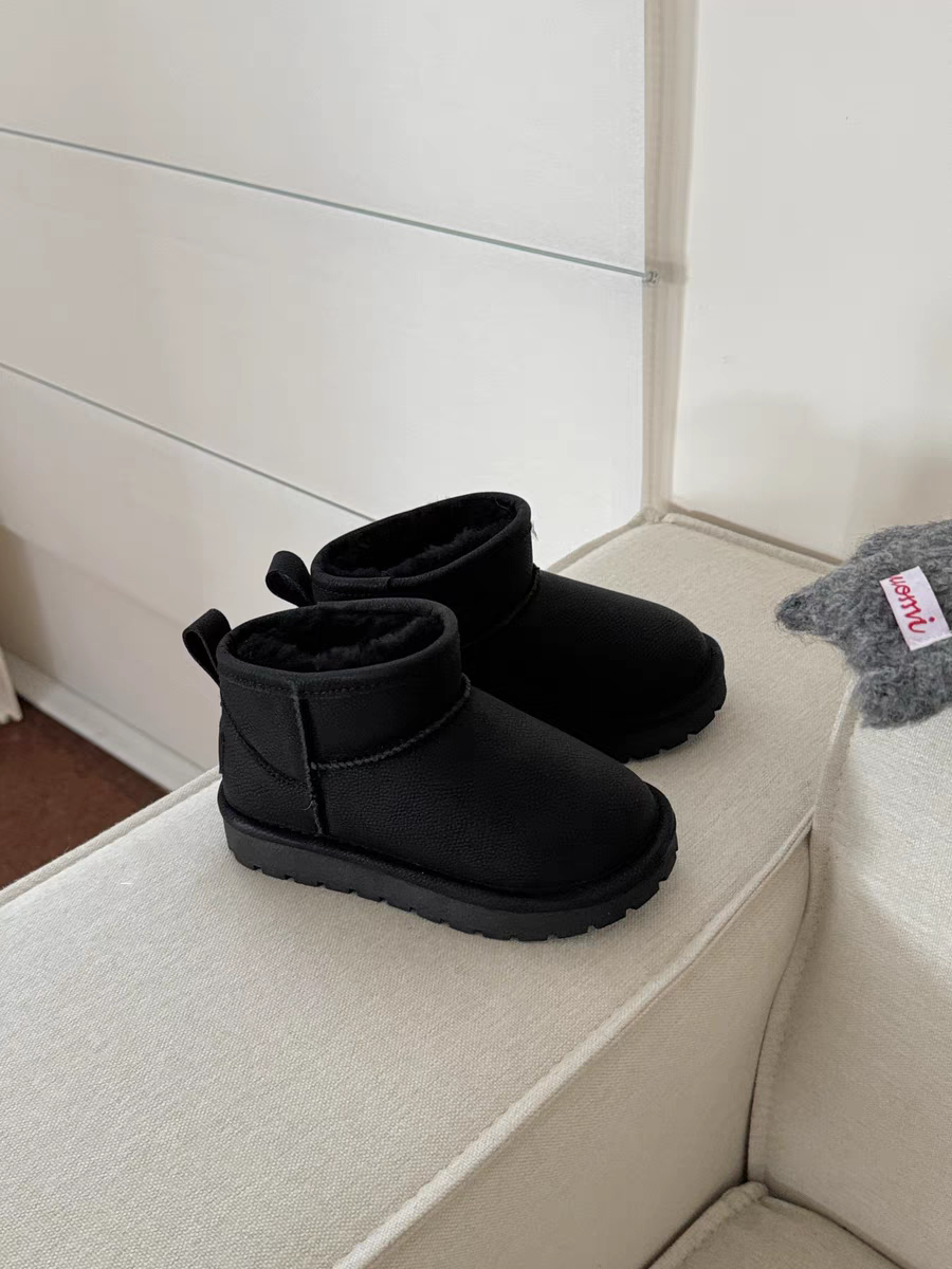 桑坡周冬雨同款u家儿童雪地靴油叽叽中大童真皮羊毛加绒加厚棉鞋