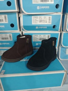 正品斯乃纳童鞋秋冬薄绒保暖小童防滑底棉里低筒反绒皮软底短靴