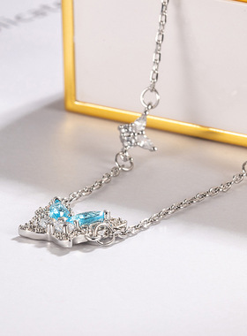 新款S925纯银女夏气质轻蝴蝶项链