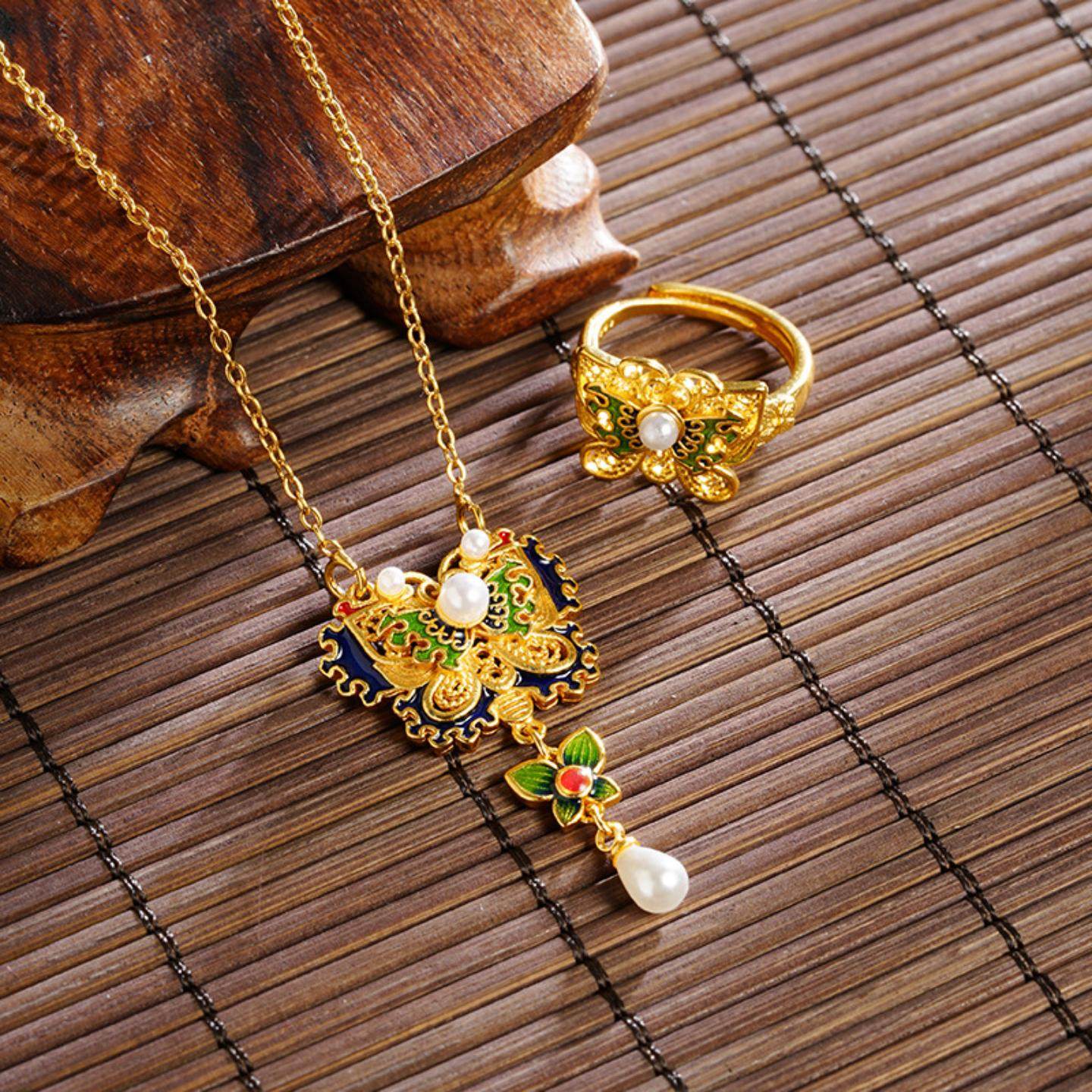 越南沙金蝴蝶项链戒指组合轻奢珐琅彩百搭久不掉色首饰套装手饰品,饰品/流行首饰/时尚饰品新,戒指/指环,淘宝优惠券,粉丝福利购,淘宝优惠卷