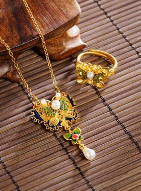 越南沙金珐琅彩轻奢首饰套装